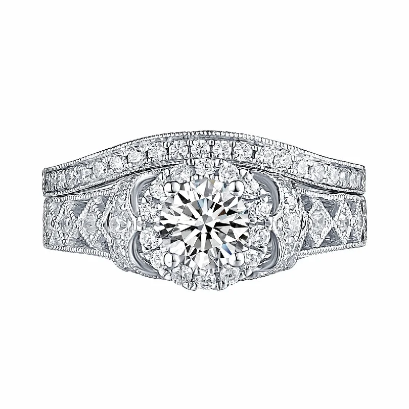 White Gold Round Engagement Ring S201660A and Band S201660B