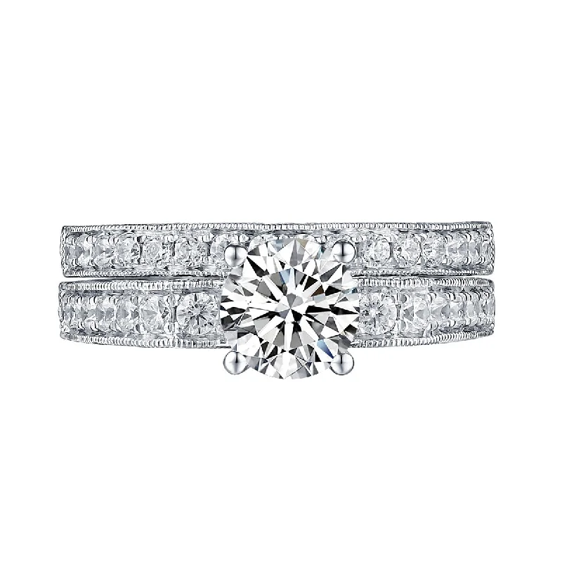 White Gold Round Engagement Ring S201668A and Band S201668B