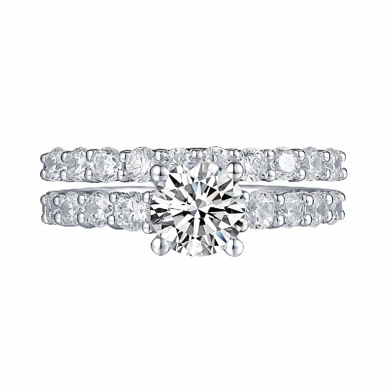 White Gold Round Engagement Ring S201674A and Band S201674B