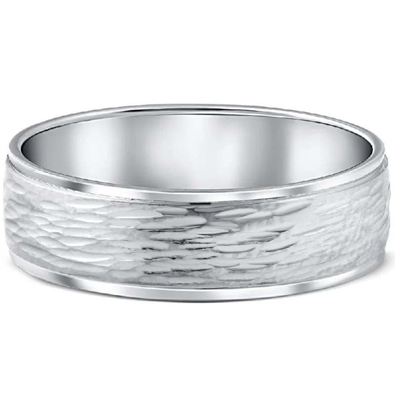 Hand Etched 6mm Dome Wedding Band White Gold