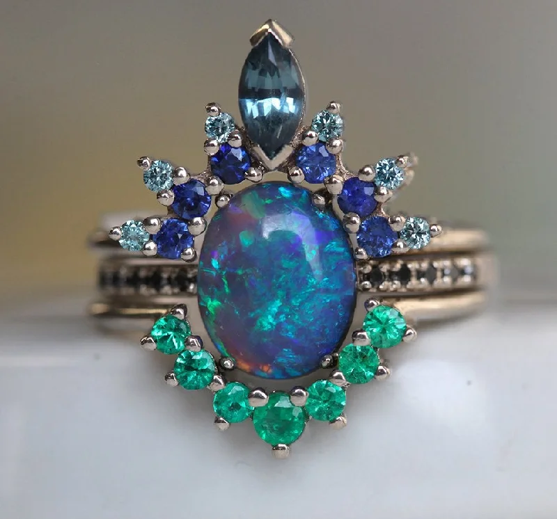 Emmeline Black Opal Lagoon Engagement Ring Set