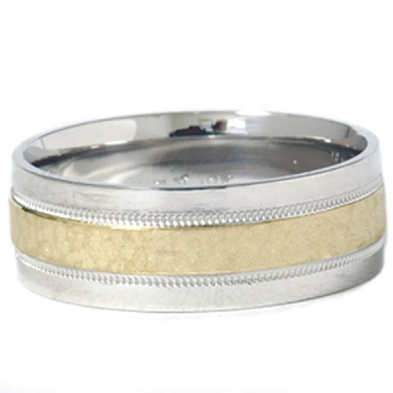 Mens 950 Platinum & Gold Hammered Wedding Band Ring