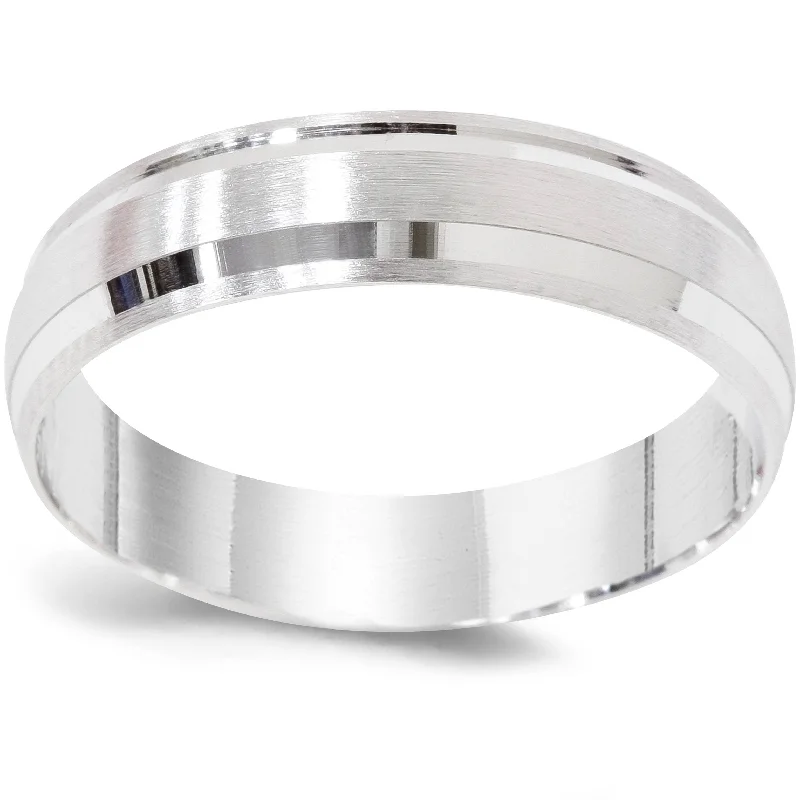 Mens Brushed Comfort Fit Wedding Band 14K White Gold