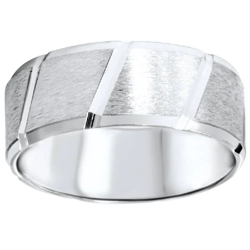 Mens Brushed Wedding Band 14K White Gold