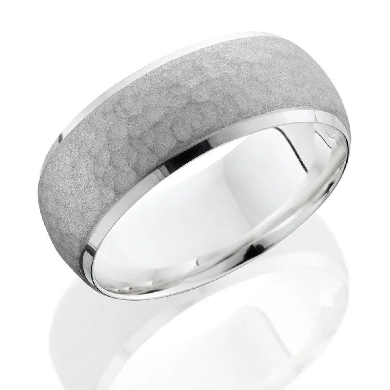 Mens Hammered 14k White Gold Wedding Band Ring 7mm