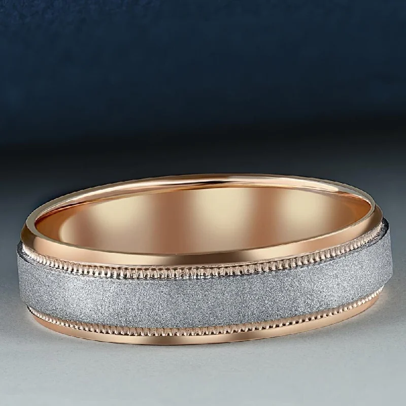 Mens Two Tone 14K Rose Gold Wedding Band