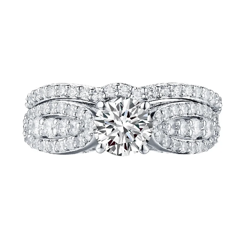 Modern Round Engagement Ring S201583A and Band Set S201583B