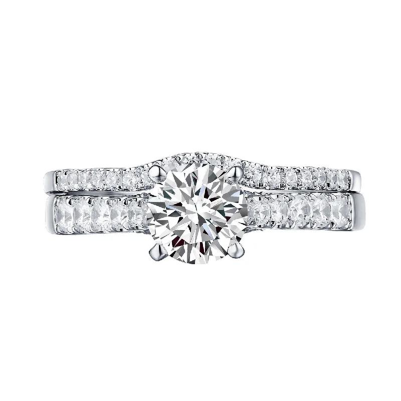 Modern Round Engagement Ring S201585A and Band Set S201585B