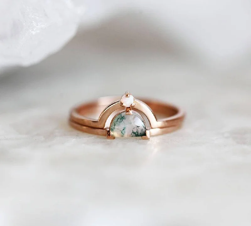 Anastasia Moss Agate Ring Set