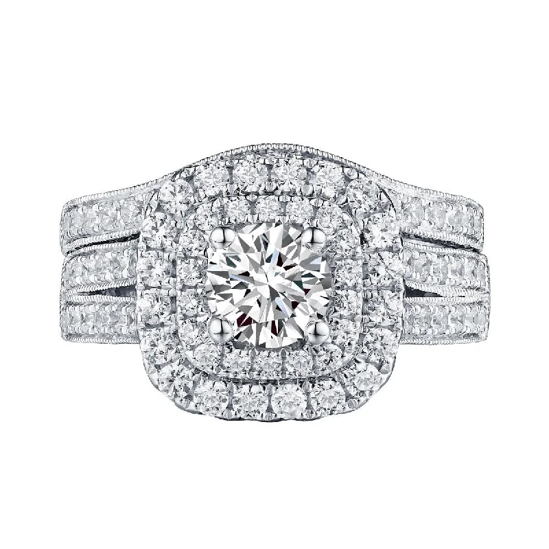 Mystere Halos Round Engagement Ring S201594A and Band Set S201594B