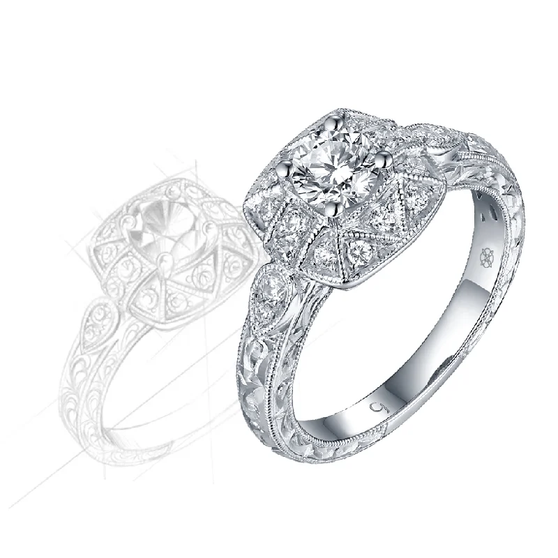 Renaissance Engagement Ring SV0228A and Band SV0228B Set