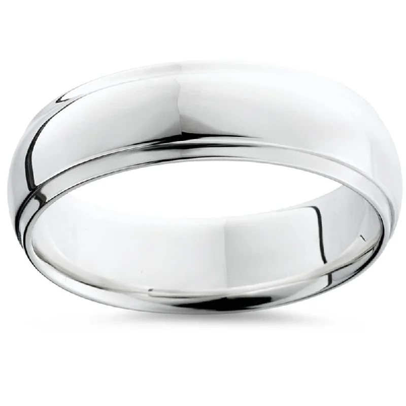 Step Cut Polished Wedding Band 14K White Gold