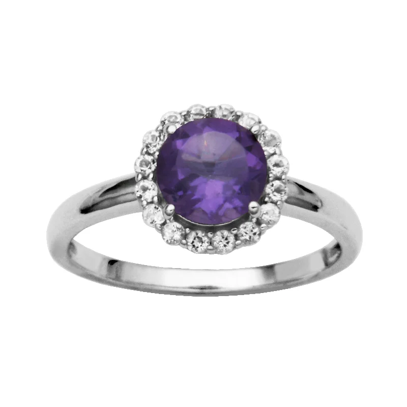 Sterling Silver Amethyst and White Topaz Ring