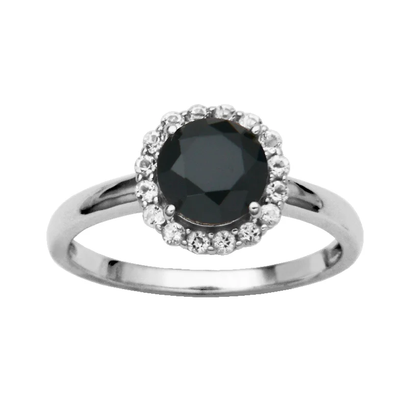 Sterling Silver Black Spinel and White Topaz Ring