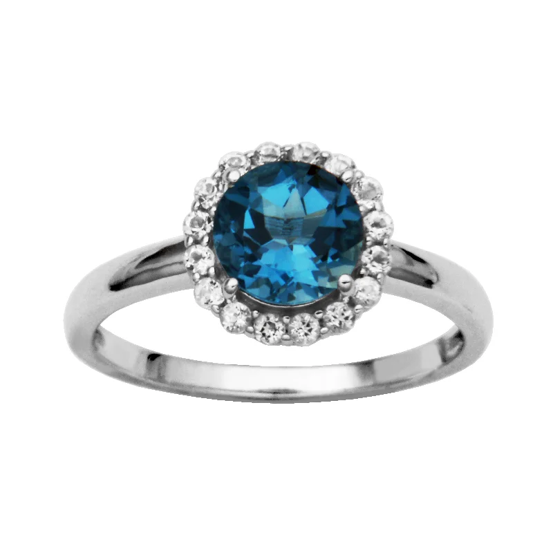 Sterling Silver Blue Topaz and White Topaz Ring