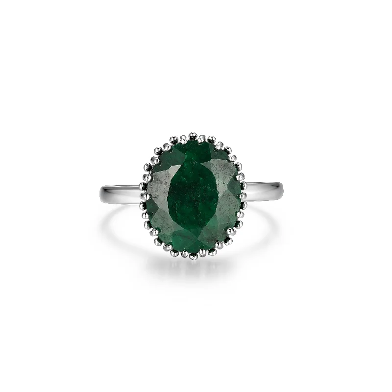 Sterling Silver Emerald Oval Ring