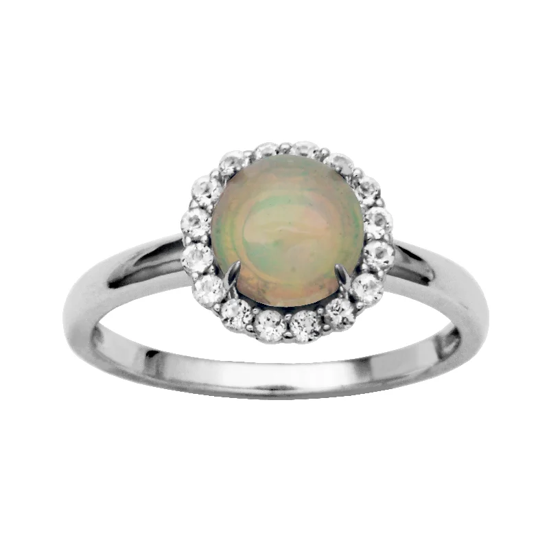 Sterling Silver Opal White Topaz Ring