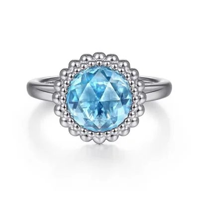 Sterling Silver Round Blue Topaz Bezel Set Ring