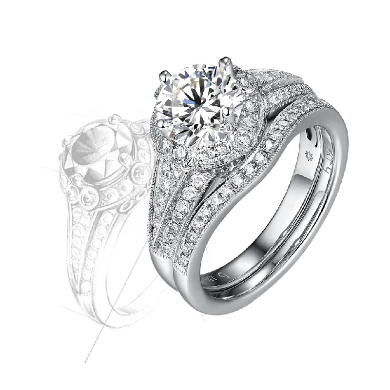 Taj Engagement Ring SV0231A and Wedding Ring SV0231B Set