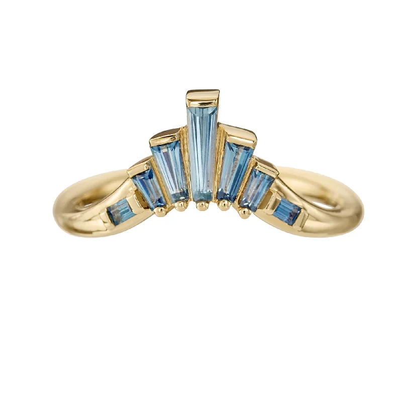 Teal Sapphire Nesting Art Deco Wedding Ring