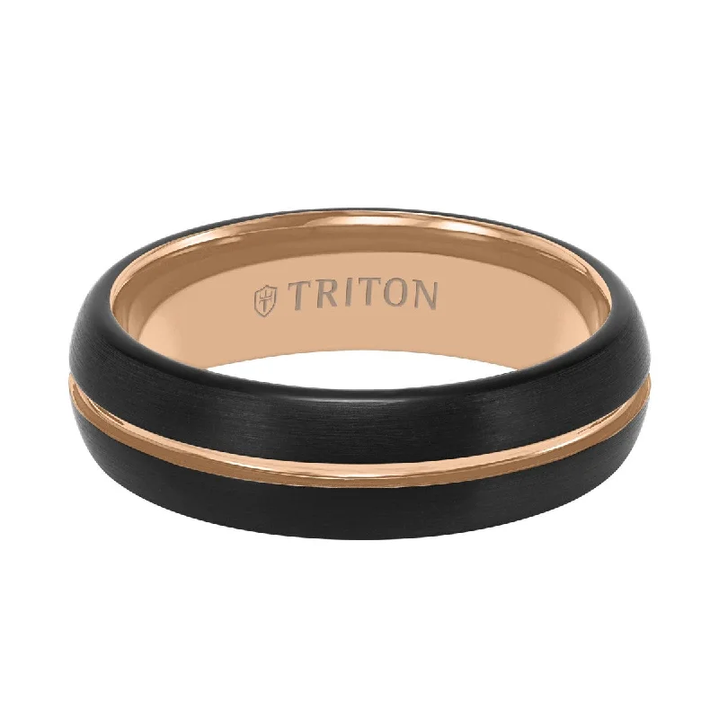 Triton 6.5MM Black and Rose Tungsten Wedding Band