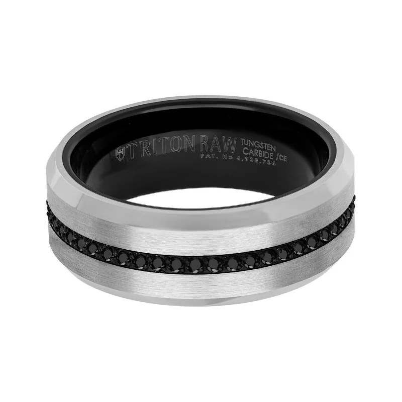 Triton 8MM Tungsten Wedding Band with Black Sapphires