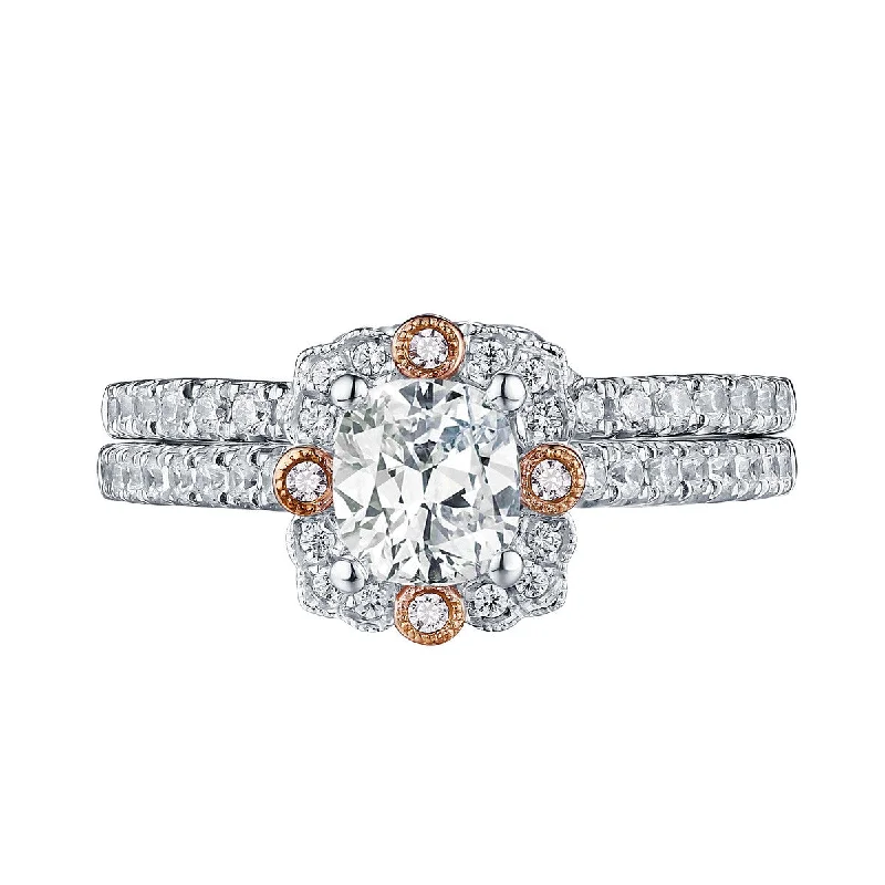 Two Tone Cushion Cut Engagement Ring S201603A and Band Set S201603B