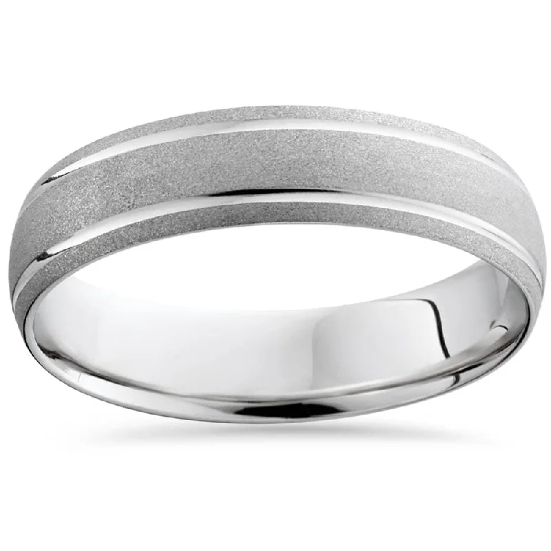 White Gold Mens Brushed Double Inlay Wedding Band