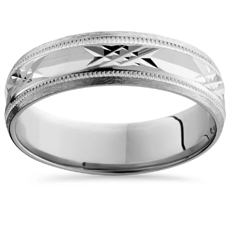 White Gold Swiss Cut Mens 6mm Wedding Band